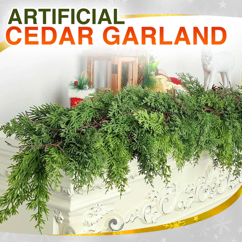 ❄️🎄Oveallgo®  Artificial Cedar Garland🇺🇸Green Pine Garland for Table, Mantel, Wall – Perfect for Indoor & Outdoor Christmas Decorations