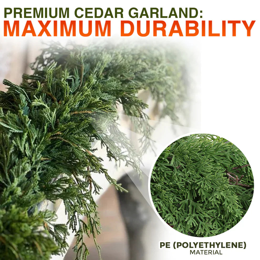 ❄️🎄Oveallgo®  Artificial Cedar Garland🇺🇸Green Pine Garland for Table, Mantel, Wall – Perfect for Indoor & Outdoor Christmas Decorations