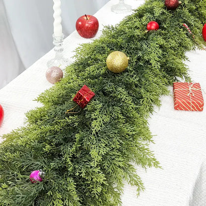 ❄️🎄Oveallgo®  Artificial Cedar Garland🇺🇸Green Pine Garland for Table, Mantel, Wall – Perfect for Indoor & Outdoor Christmas Decorations